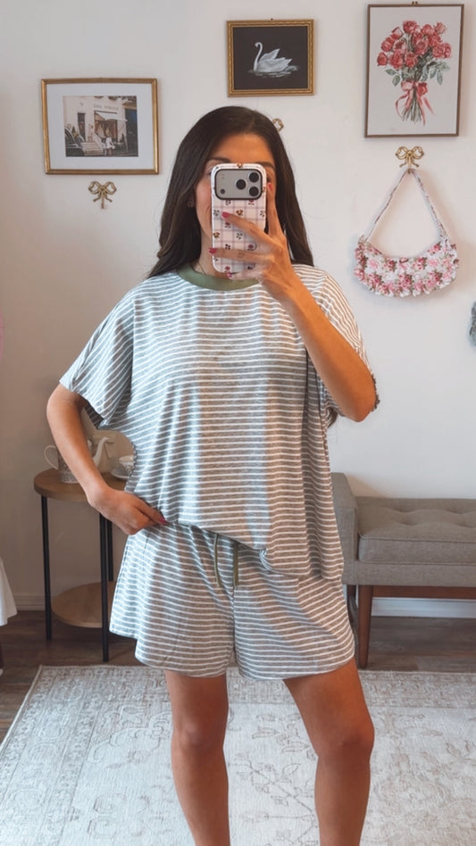 Quiet Morning Stripe Set - Grey/Olive