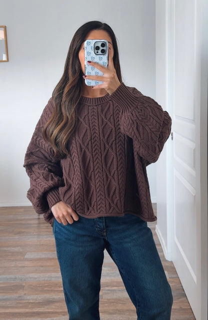 Cable Knit Sweater / Dark Brown