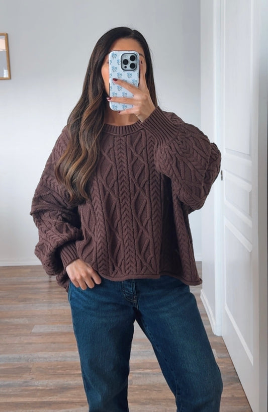 Cable Knit Sweater / Dark Brown