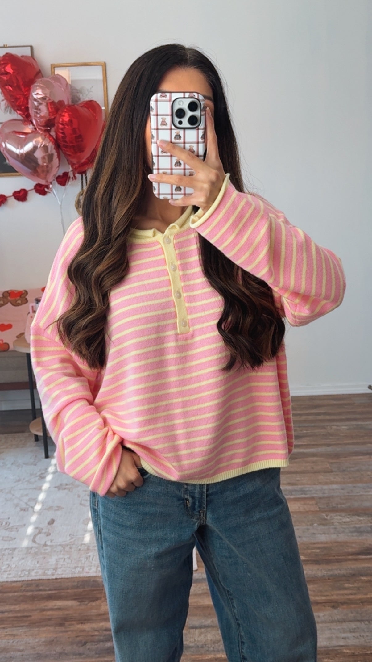 Pink Lemonade Striped Henley Knit Top