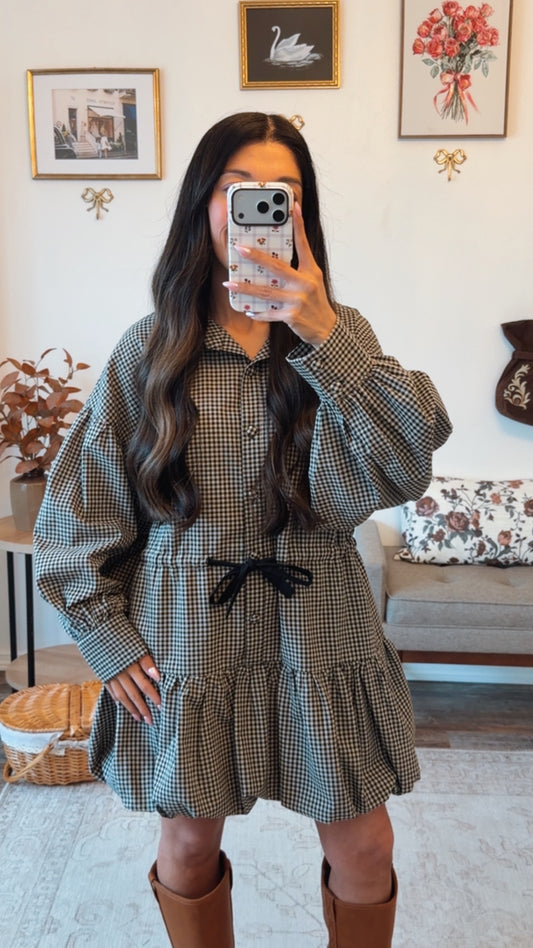 Orchard Picnic Gingham Dress - Black