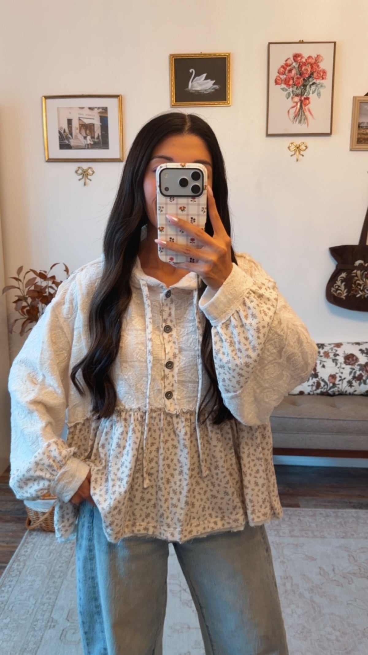 Apple Blossom Lace Hoodie - cream/floral