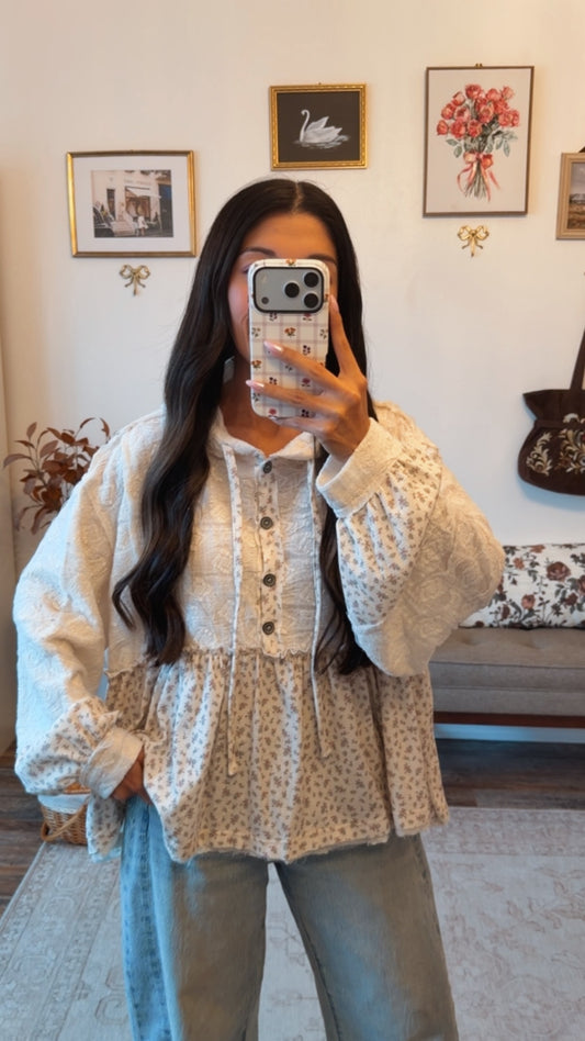 Apple Blossom Lace Hoodie - cream/floral