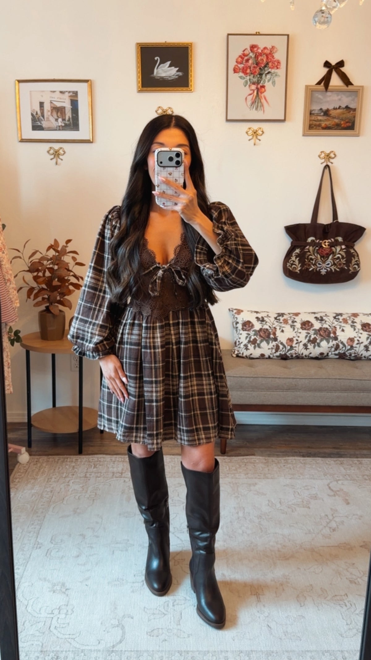 Harvest Moon Plaid Mini Dress -Brown Restock Preorder 1 week