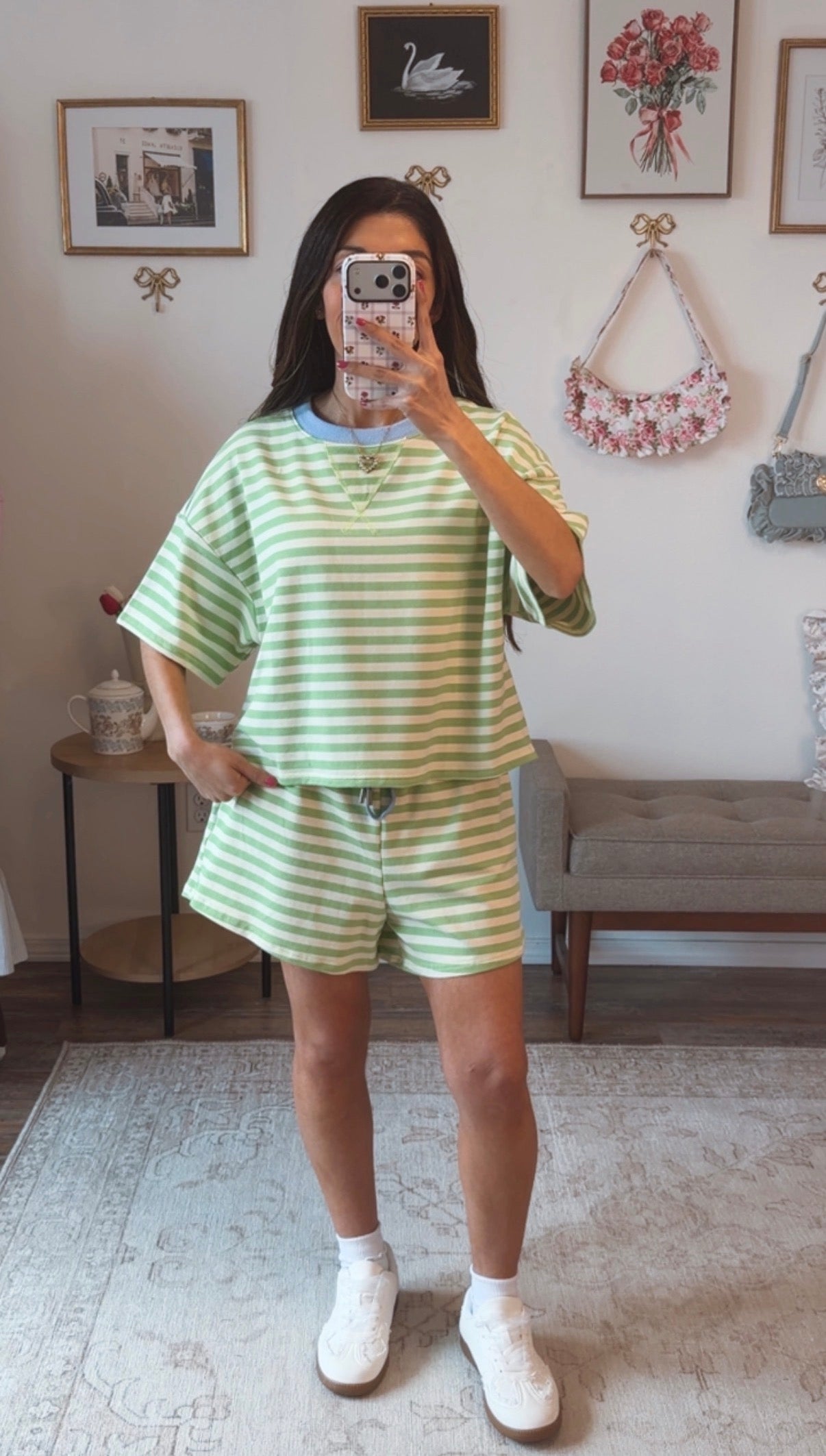 Key Lime Stripe Lounge Set - Green/Blue