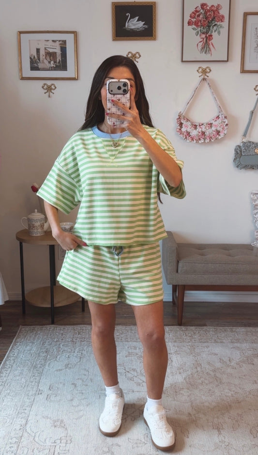 Key Lime Stripe Lounge Set - Green/Blue