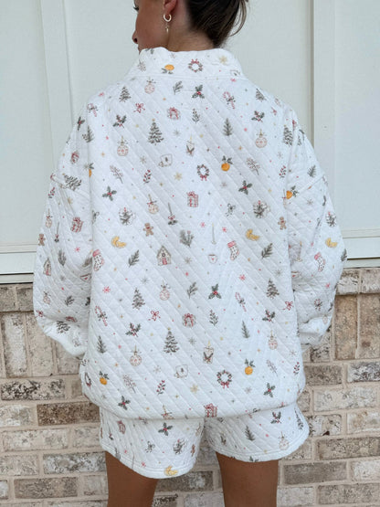 White Christmas Winter Cottage Mockneck