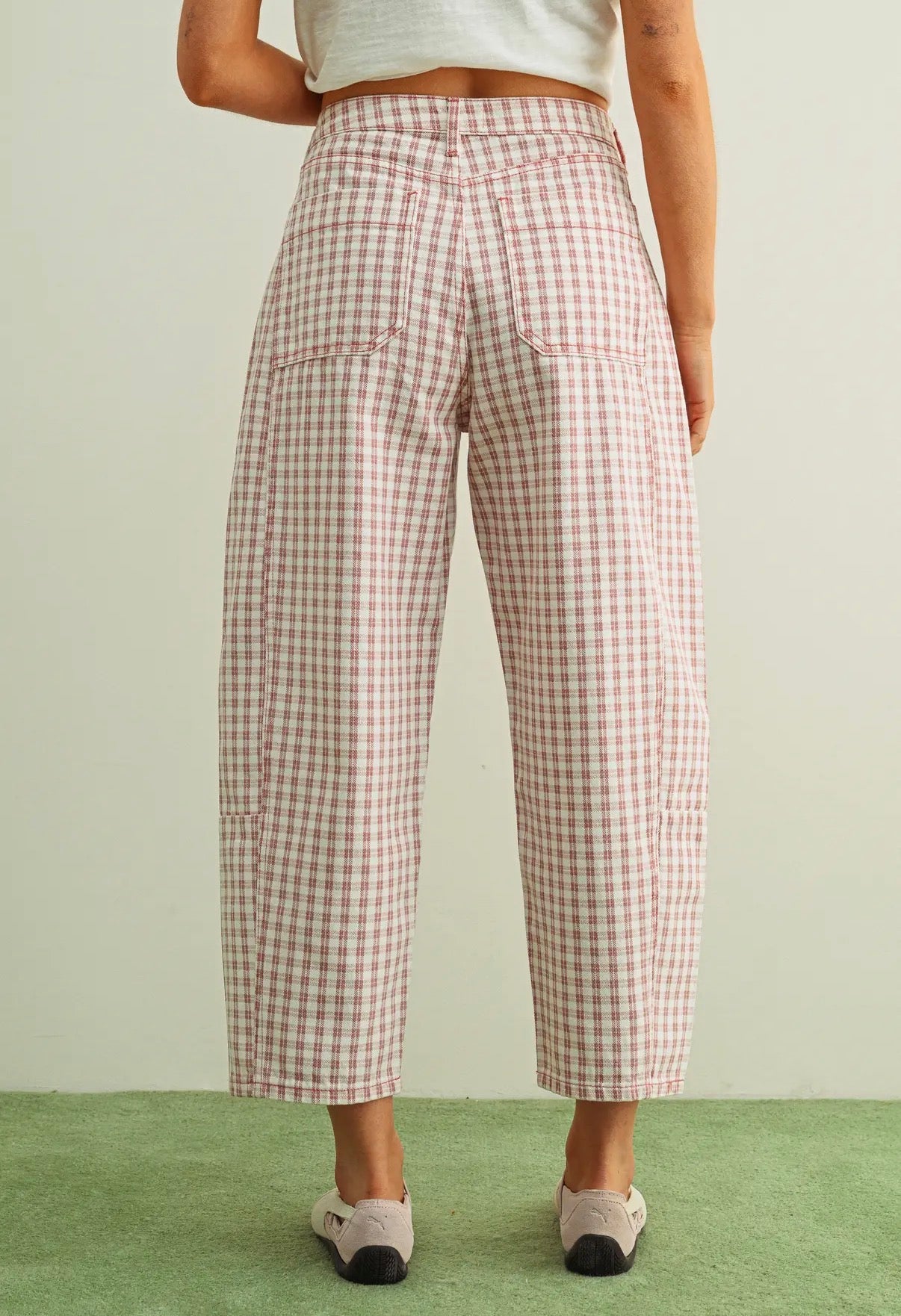Check Print Barrel Pants (Pink)