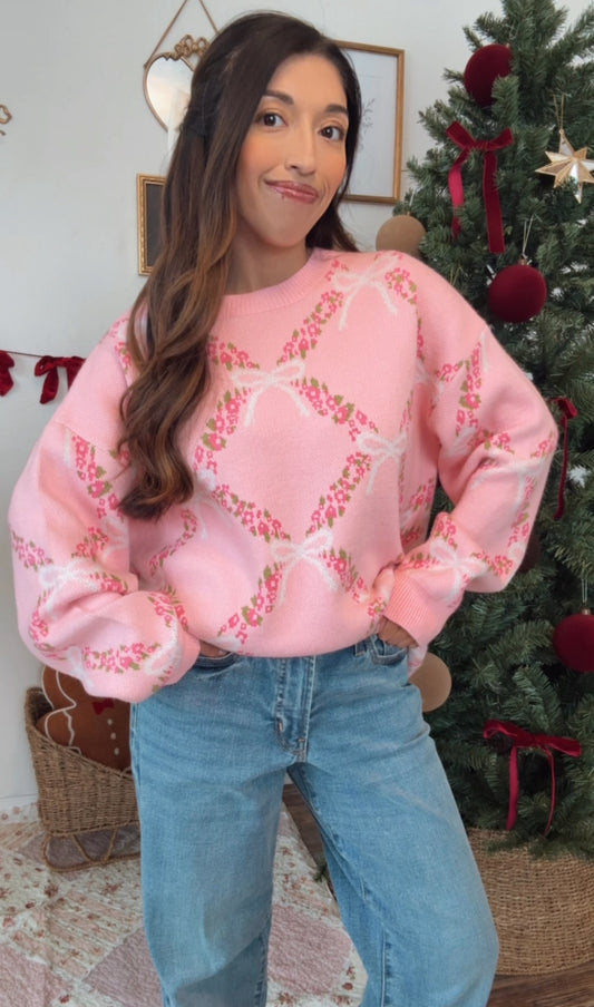 Blush Blooms & Bows Sweater