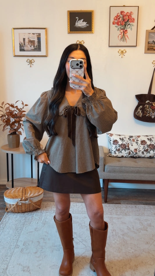 Sunday Harvest Gingham Top - Brown