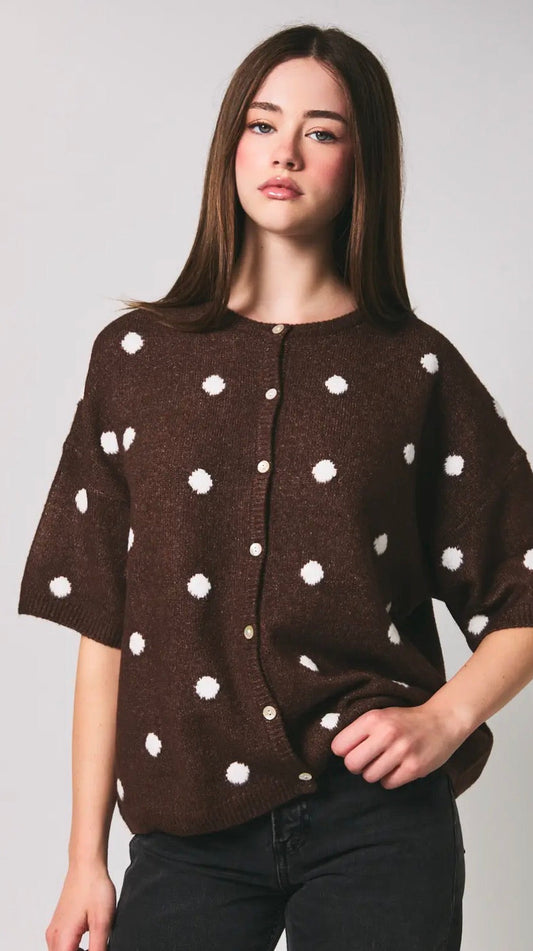 Sweet Nothing Dot Cardigan - Brown