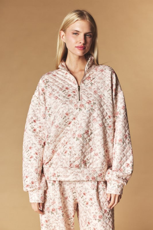 Cottage Rose Quilted Lounge Set - Taupe/Brown