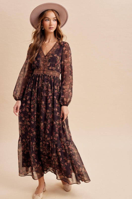 September Garden Maxi Dress - dark brown
