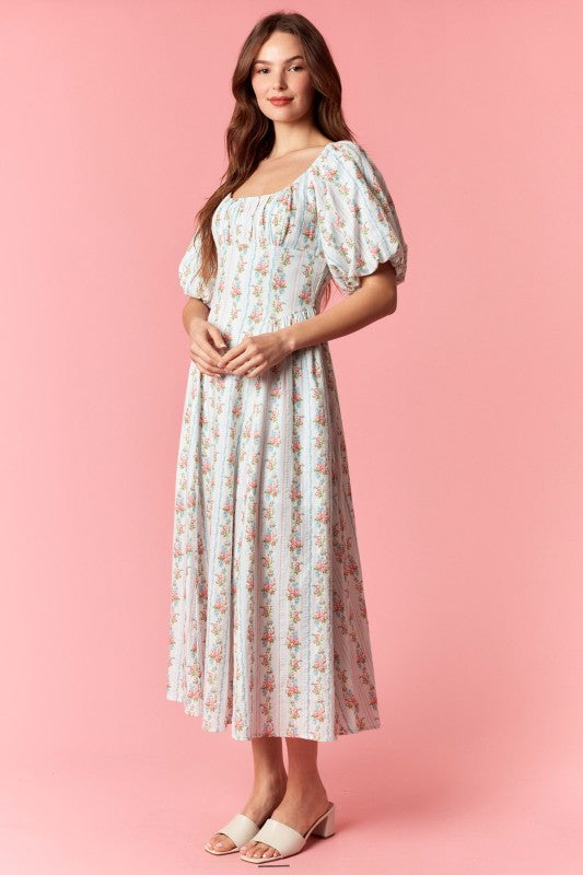 Floral Stripe Midi Dress
