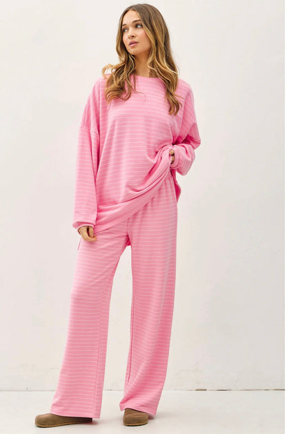 Juliette Stripe Lounge Pant Set - Pink/Cream