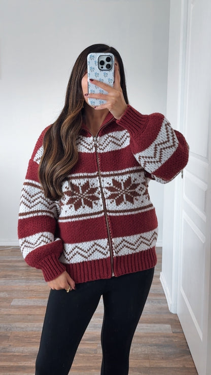 Cabin Nights Zip Sweater / Burgundy