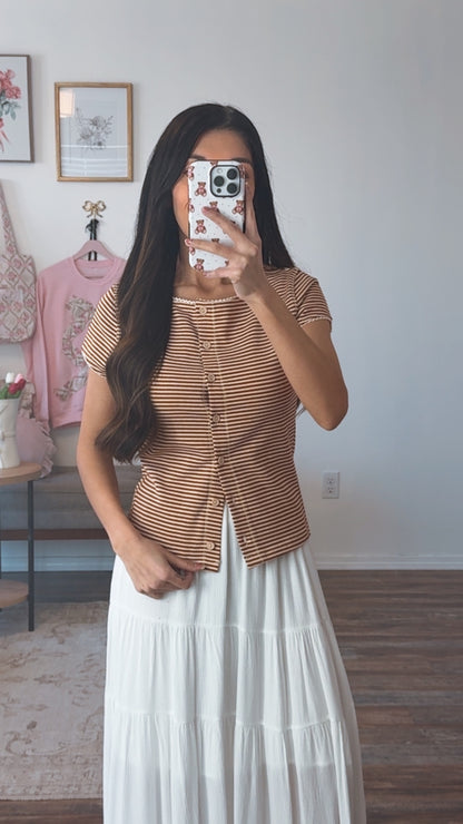 Caramel Stripe Button Top