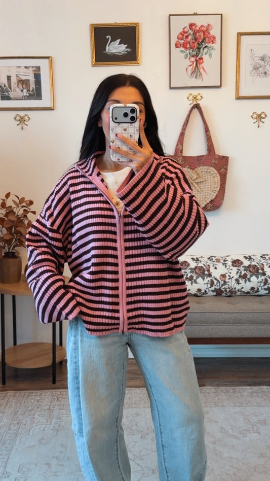 Rosy Afterglow Stripe Zip up