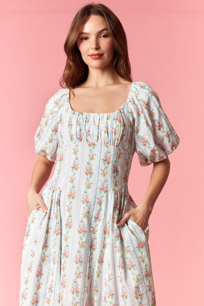 Floral Stripe Midi Dress