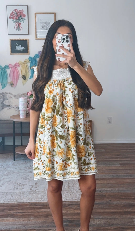 Golden Bloom Mini Dress