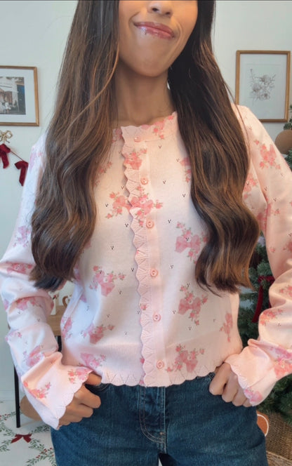 Pink Bows & Floral Cardigan