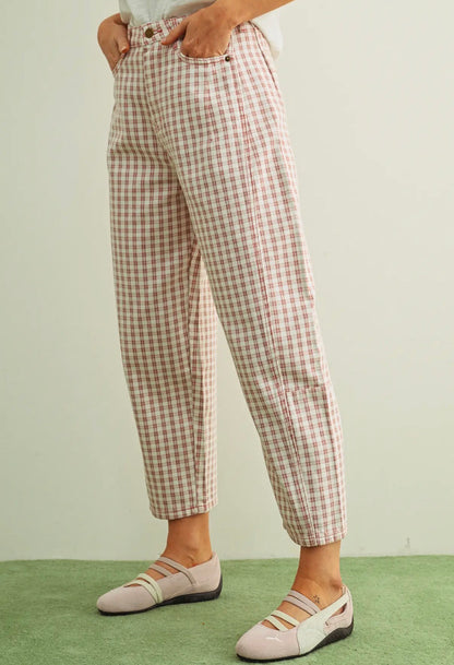 Check Print Barrel Pants (Pink)