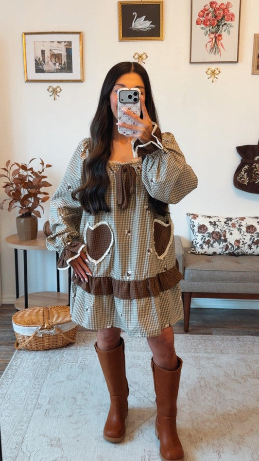 Heart of Autumn Mini Dress - taupe/brown