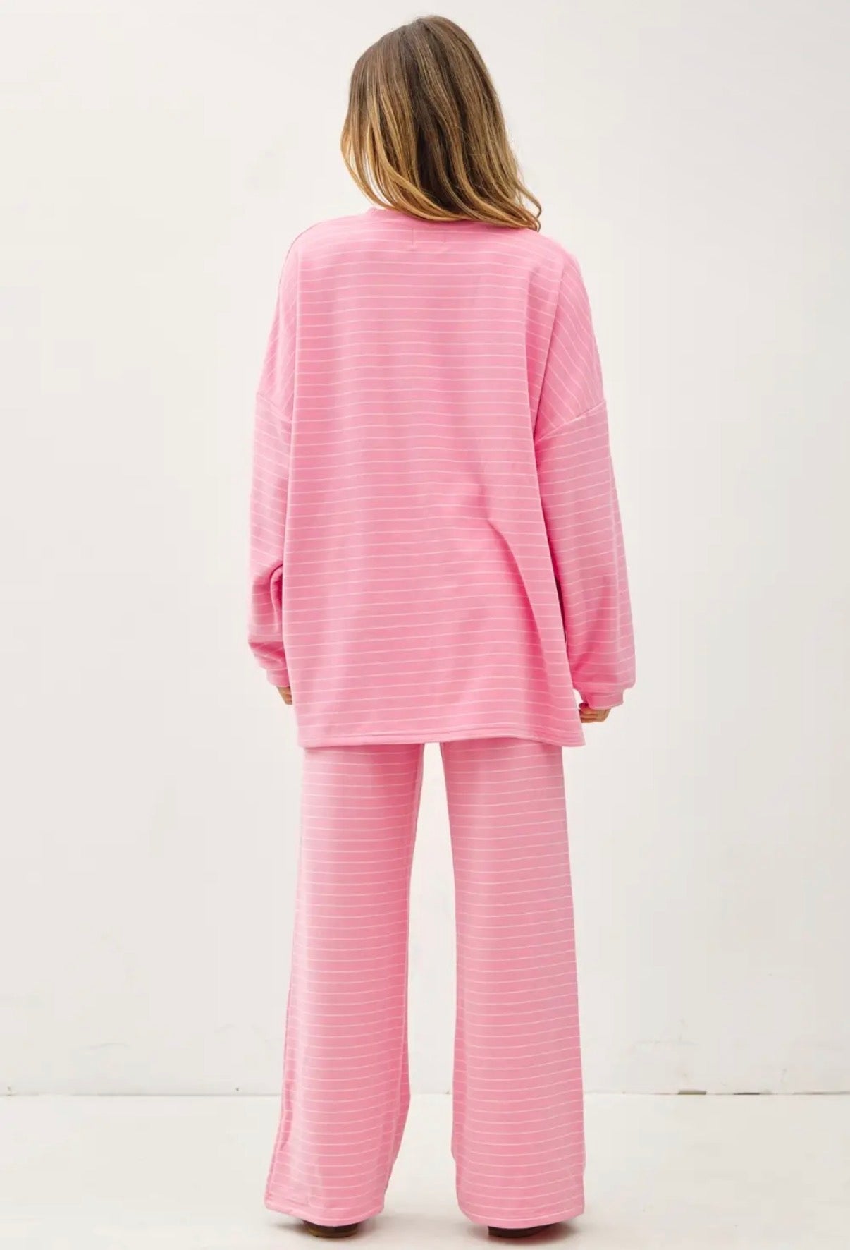 Juliette Stripe Lounge Pant Set - Pink/Cream