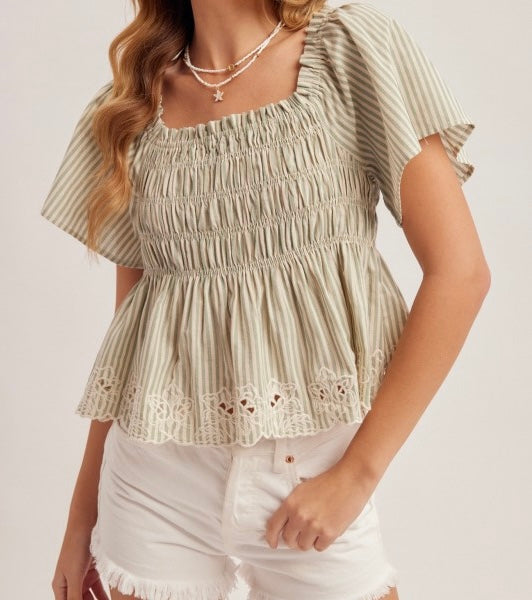 Sage stipe peplum top
