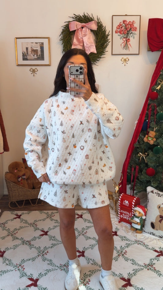 White Christmas Winter Cottage Mockneck