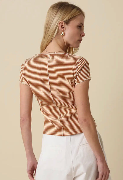 Caramel Stripe Button Top
