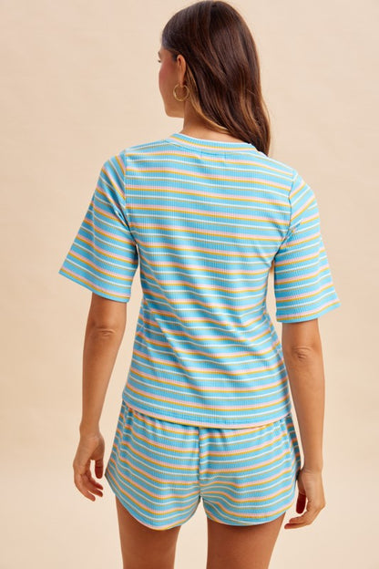 Aqua Stripe Short Set