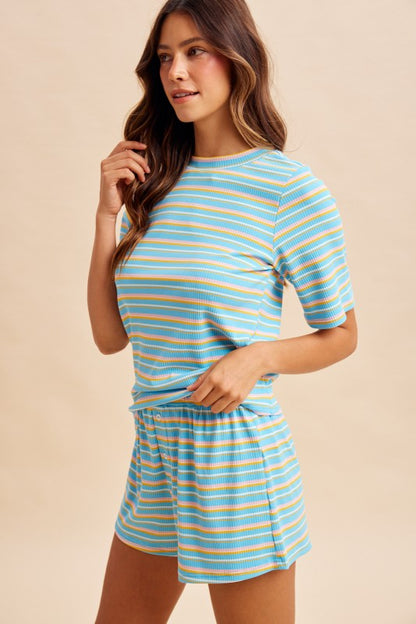 Aqua Stripe Short Set