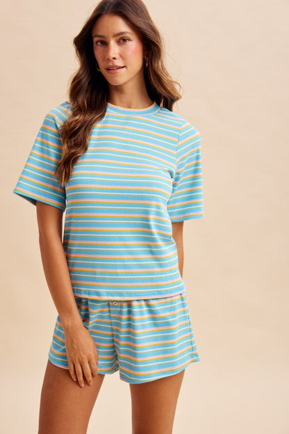 Aqua Stripe Short Set