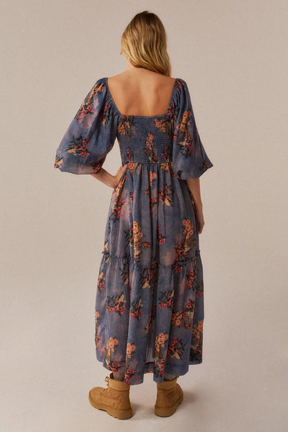 Midnight Floral Gardens Midi Dress