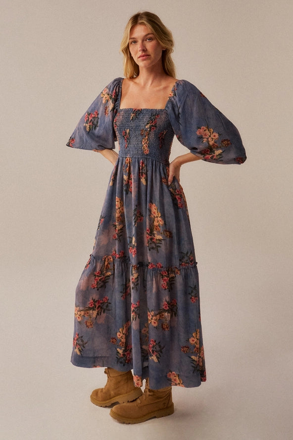 Midnight Floral Gardens Midi Dress