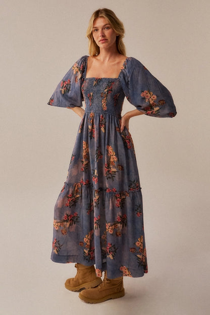 Midnight Floral Gardens Midi Dress