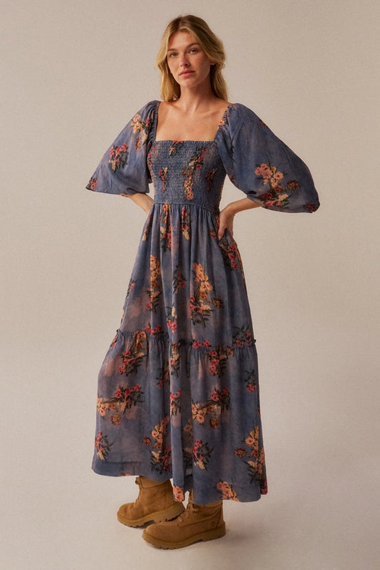 Midnight Floral Gardens Midi Dress